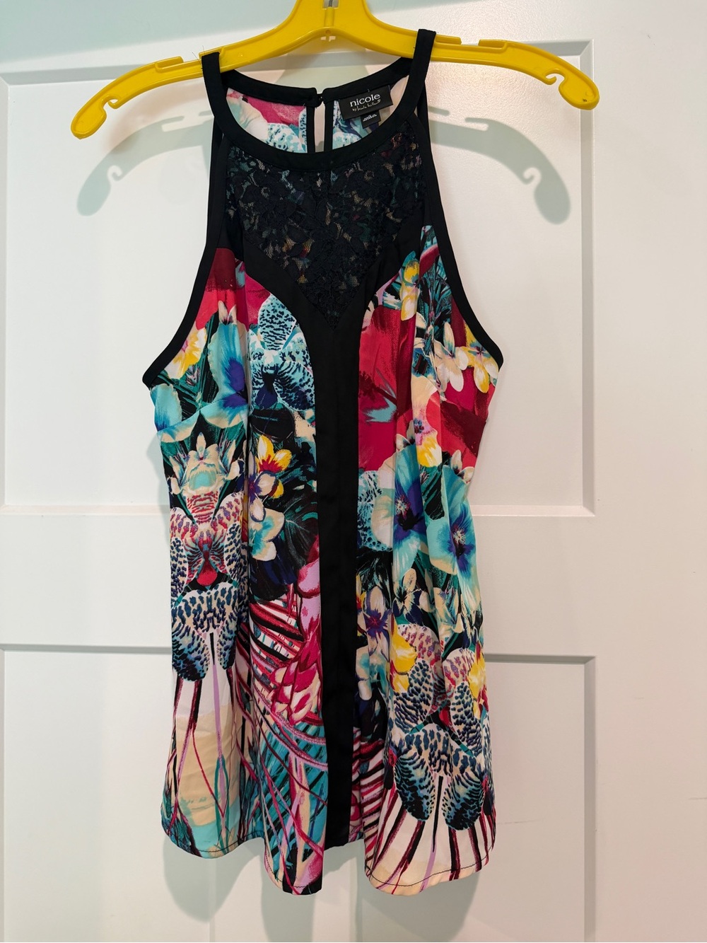 NICOLE MILLER Black-Trim Floral Halter Tank with Multicolor Print-Size S